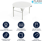 Flash Furniture 4-Foot Round Bi-Fold Granite White Plastic Folding Table | Lightweight, Easy Storage, Commercial Grade, Carrying Handle