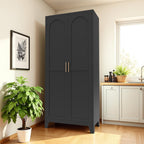RYH Metal Pantry Cabinet with Doors & 3/4 Shelves, Kitchen Storage Cabinet, Large White Utility Cupboard for Kitchen, Dining Room, Office, Living Room (Black, 70.87" H×31.5" W×15.7" D)