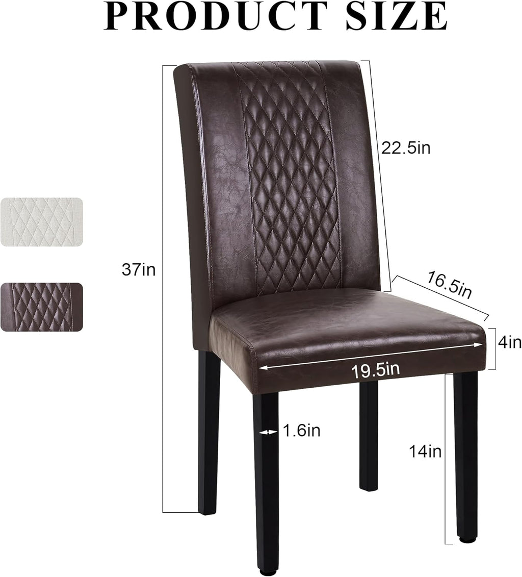 VECELO Dining Chairs Set of 2, Upholstered PU Leather Wood Legs High Back for Kitchen Living Room, Coffee