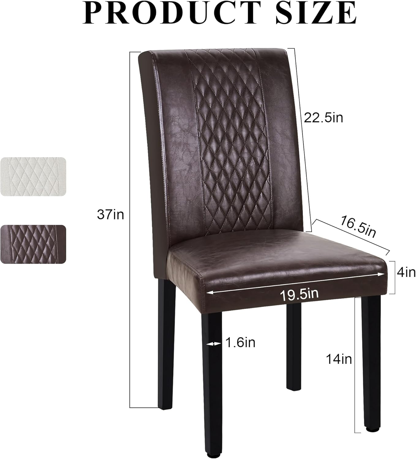 VECELO Dining Chairs Set of 2, Upholstered PU Leather Wood Legs High Back for Kitchen Living Room, Coffee