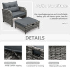 Patio Chair with Ottomans and Table, 5 Piece PE Wicker Rattan Outdoor Patio Furniture Set, Space Saving Design Outdoor Chairs with Ottomans Set for Balcony Poolside Front Porch Deck, Grey