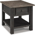 BOWERY HILL Contemporary Wood End Table, Grayish Brown and Black Finish, 1 Drawer and Bottom Shelf, Dark Bronze-Tone Hardware, 25.13" H x 24" W x 27" D, Shabby Chic Living Room Accent