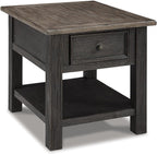 BOWERY HILL Contemporary Wood End Table, Grayish Brown and Black Finish, 1 Drawer and Bottom Shelf, Dark Bronze-Tone Hardware, 25.13" H x 24" W x 27" D, Shabby Chic Living Room Accent