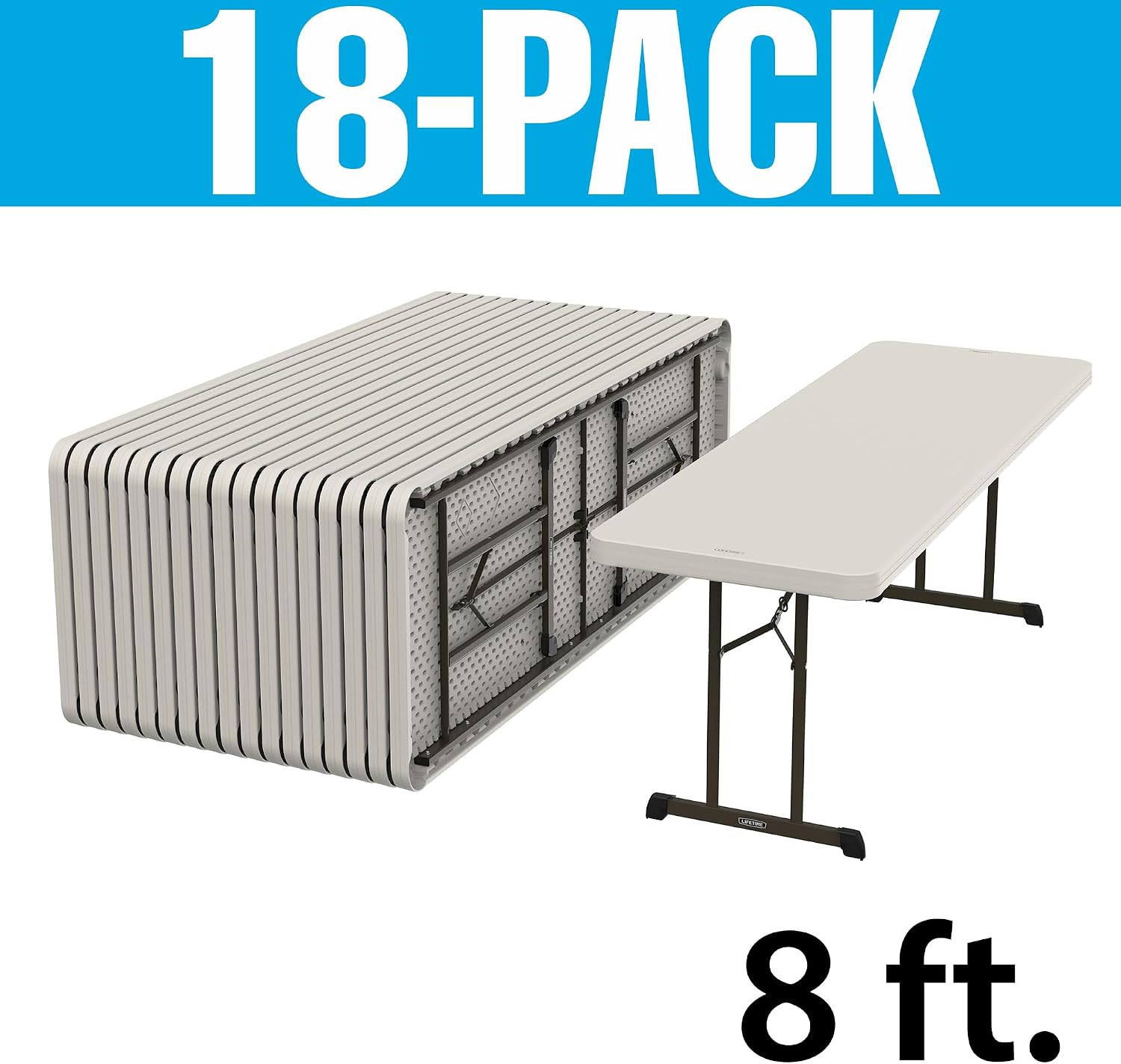 LIFETIME 880250 Professional Grade Folding Table, 8 ft, Almond HDPE Top, Bronze Powder-Coated Steel Frame, Seats 8, Indoor/Outdoor, 18-Packa