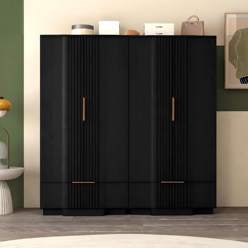 Brafab 67" Fluted Armoire Wardrobe Closet with Drawers, Black Cabinet