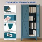 COFaR Metal Pantry Cabinet with Doors, Farmhouse 61'' Tall Storage Cabinet with 3 Adjustable Shelves, Kitchen Pantry Cabinet for Dinning Room, Laundry, Peacock Blue 4-Tier