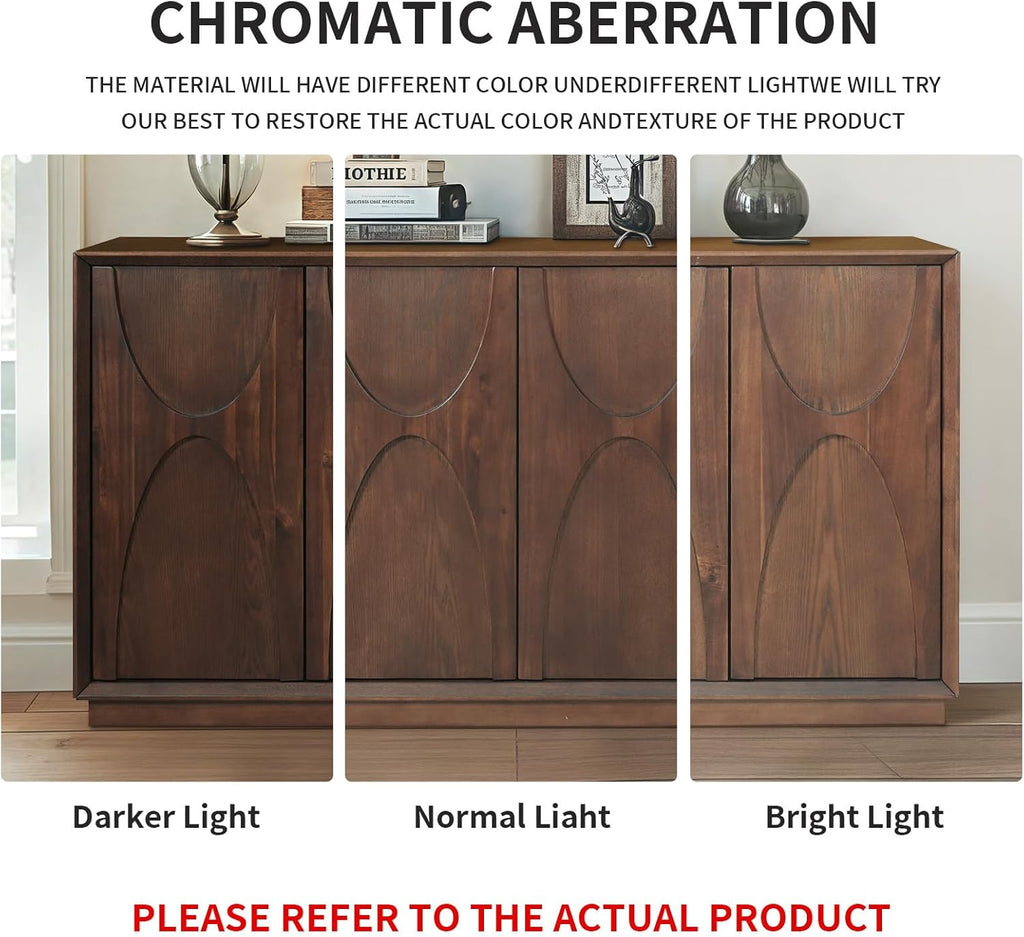 59" Sideboard Buffet Cabinet with Storage, Mid-Century Modern Sculpted Door Design Buffet Sideboard Accent Credenza with Adjustable Shelves for Living Room Kitchen Hallway (Walnut)