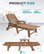 Ciokea Lounge Chair Outdoor, Oversized Chaise Lounge Chair with 5 Positions, HDPE, Patio Lounge Chair with Wheels & Cup Holder for Pool, Deck, Poolside, Teak