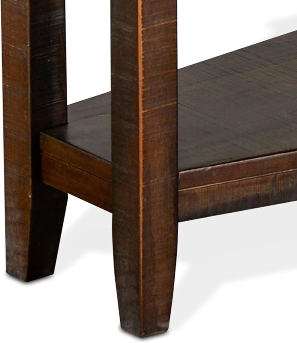 Benzara Flint Chairside Table with Shelf- 24 Inch Angled Dark Brown Mahogany
