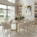 Hyfirm Set of 4 Cream Leather Dining Chairs, Modern Upholstered Kitchen Chairs Gold Metal Legs, Hollow Back, Accent Side Chair for Dining Room/Livingroom/Reception/Restaurant