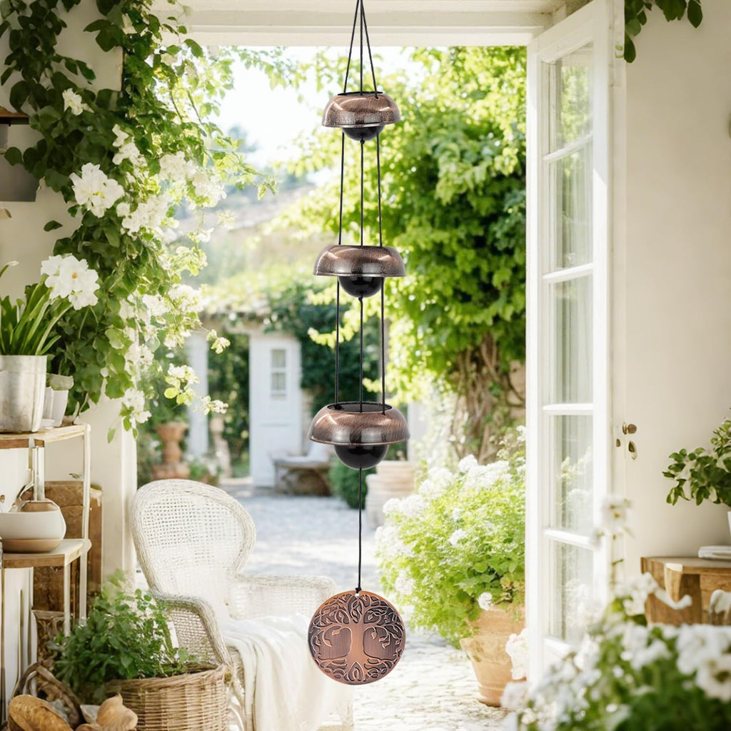 ASTARIN Tree of Life Bell Wind Chimes for Outside, Red Copper Temple Wind Bell with 3 Bells, Feng Shui Copper Wind Chime for Home Garden Yard Outdoor Decoration & Memorial Gift