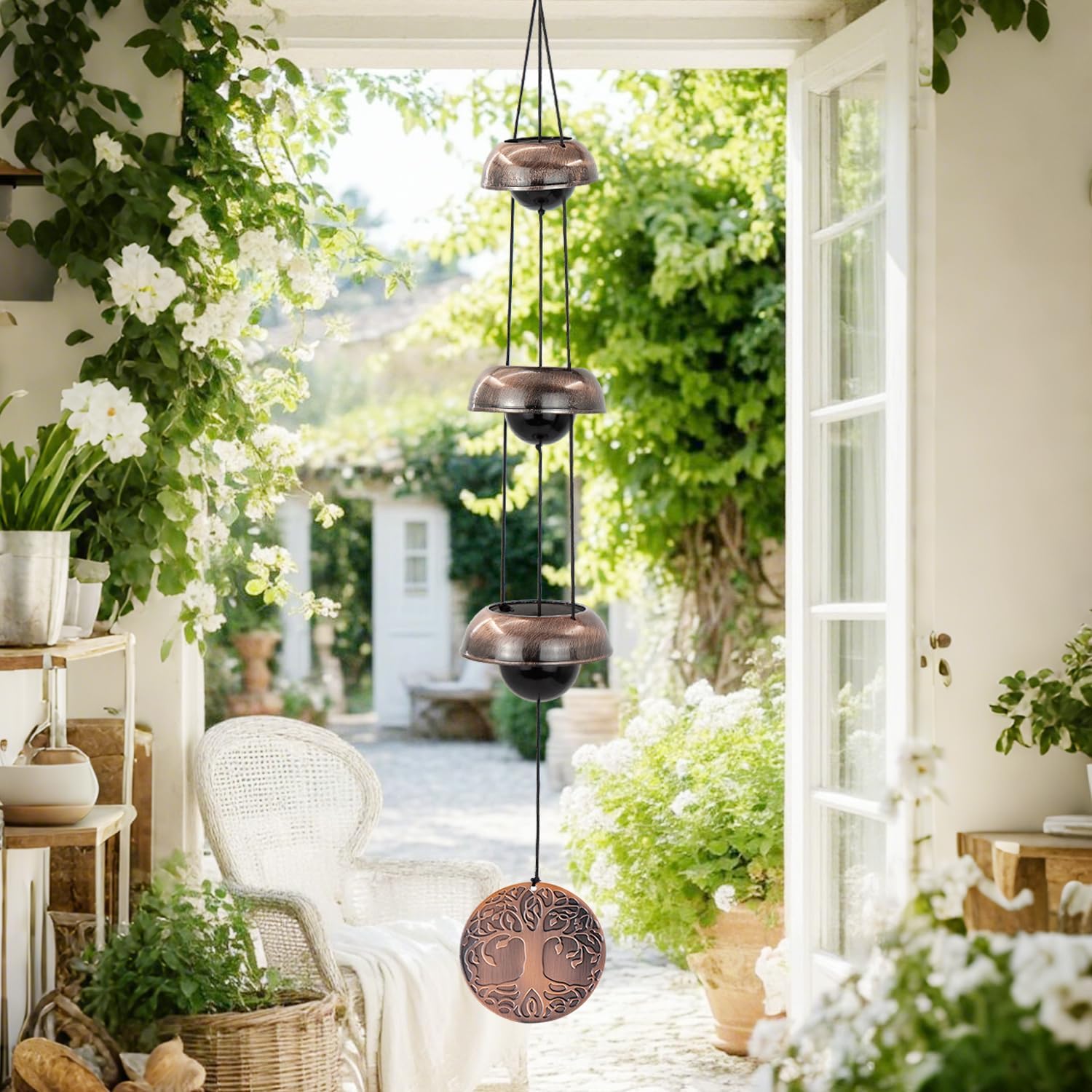 ASTARIN Tree of Life Bell Wind Chimes for Outside, Red Copper Temple Wind Bell with 3 Bells, Feng Shui Copper Wind Chime for Home Garden Yard Outdoor Decoration & Memorial Gift