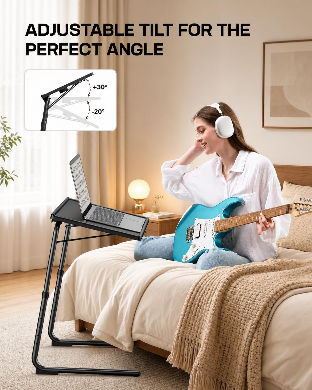 LORYERGO TV Tray - TV Table for Eating, Folding Table Trays with 6 Height & 3 Tilt Angle, TV Tray Table with Cup Holder, Dinner Tray for Eating or Working on Couch, Bed, Living Room, Home & Office