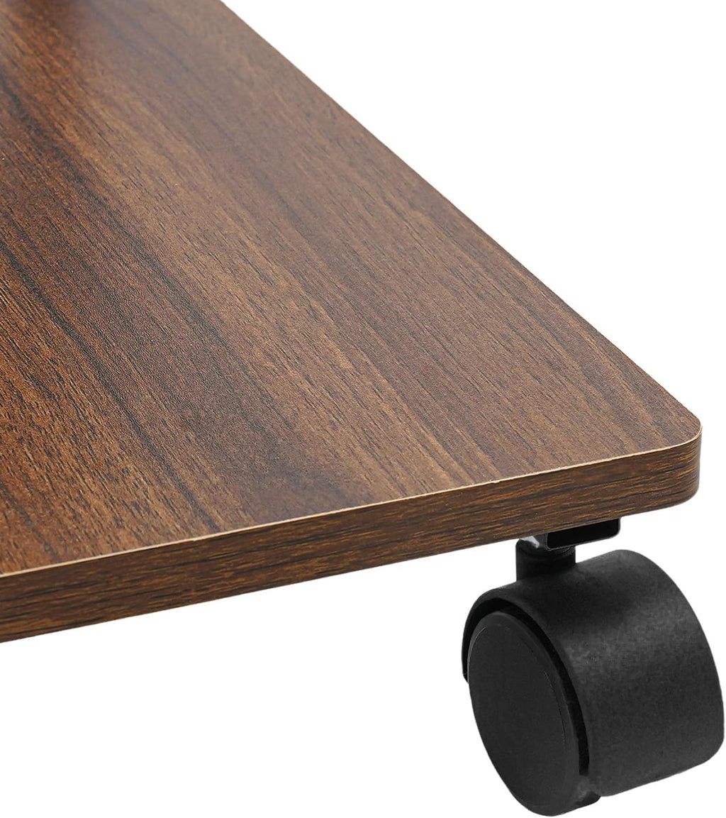 Rolling Side Table, C Shaped Side Table Wooden Couch Side Table with Wheels&Mobile Storage Basket Modern Couch Tables That Slide Under for Living Room Bedroom (Black Stand + Brown Desktop)