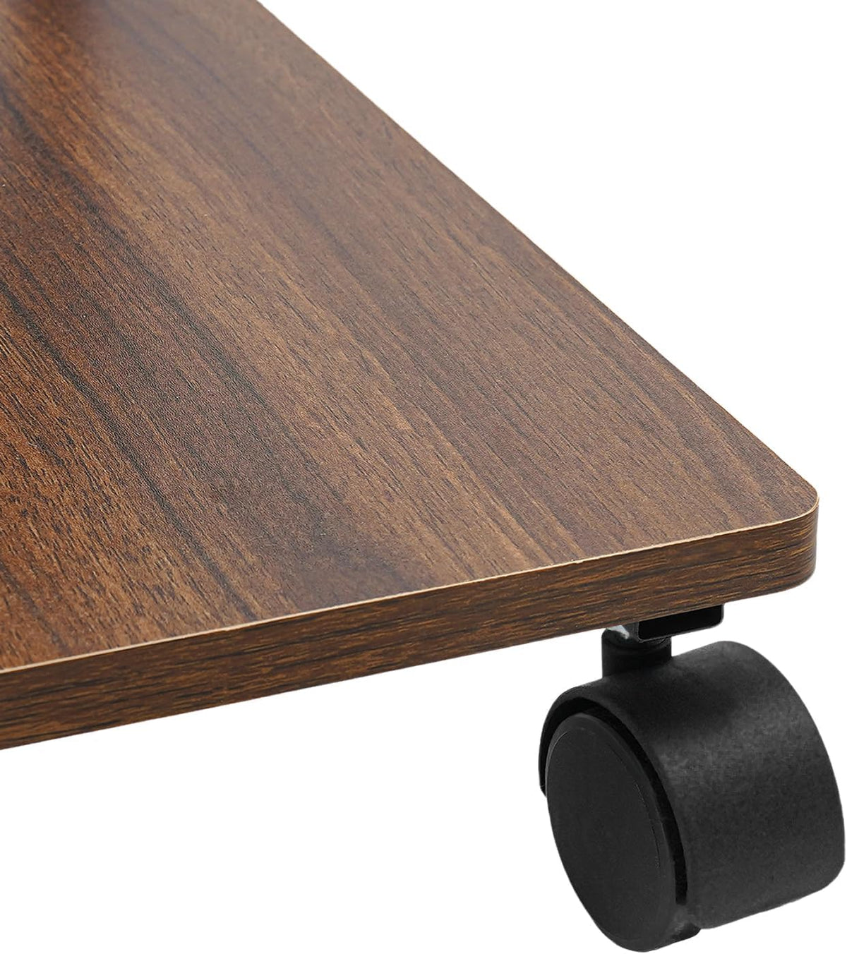 Rolling Side Table, C Shaped Side Table Wooden Couch Side Table with Wheels&Mobile Storage Basket Modern Couch Tables That Slide Under for Living Room Bedroom (Black Stand + Brown Desktop)