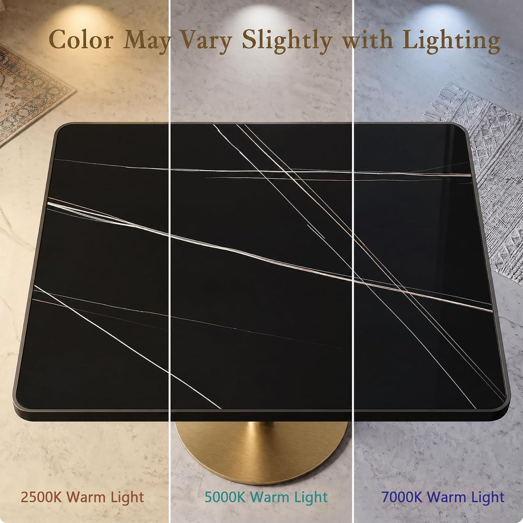 63''Dining Table for 4-6,Modern Sintered Stone Dining Table,Kitchen Tables for 4-6 with Aluminum Alloy Edge&Metal Base,Rectangular Dinner Eating Tables for Restaurants/Dining Room/Marble Black Gold