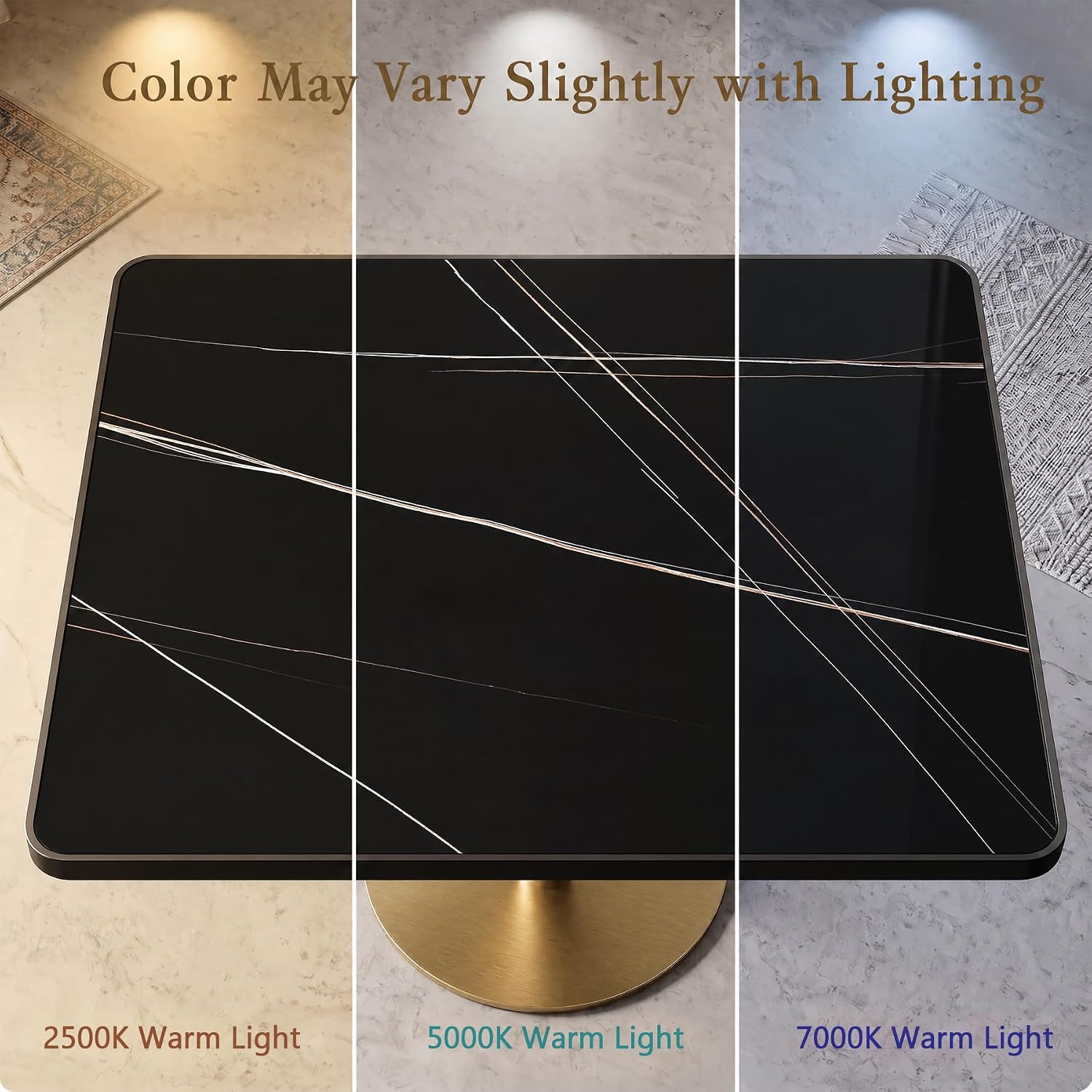 63''Dining Table for 4-6,Modern Sintered Stone Dining Table,Kitchen Tables for 4-6 with Aluminum Alloy Edge&Metal Base,Rectangular Dinner Eating Tables for Restaurants/Dining Room/Marble Black Gold