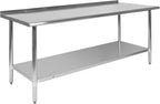 EMMA + OLIVER Stainless Steel 18 Gauge Kitchen Prep and Work Table with Backsplash and Shelf, NSF - 72" W x 30" D