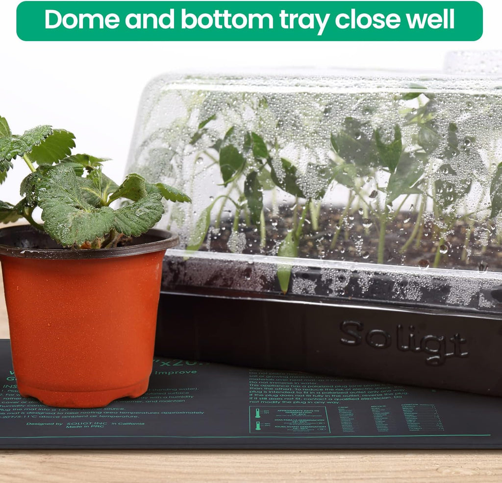 SOLIGT 2 Set 60-Cell Seed Starter Kit - Strong Seed Trays with Humidity Domes, Cell Trays and Seedling Heat Mats - Cloning, Propagation and Germination Station