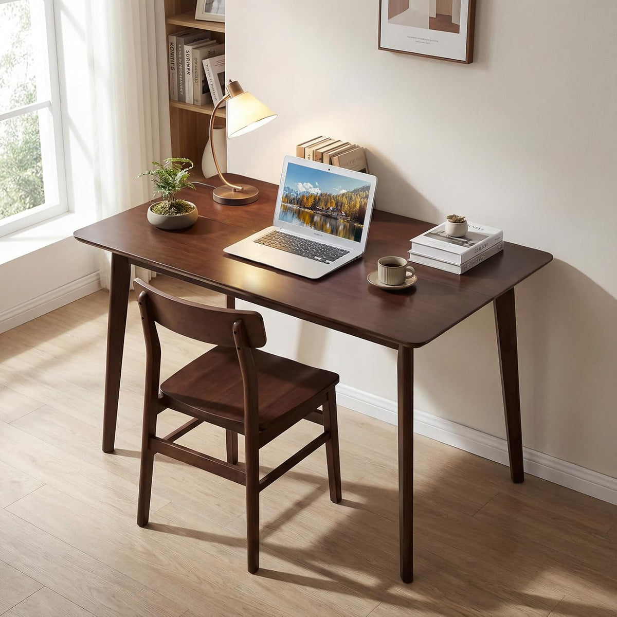 Giantex Dining Table for 4, 47" Rectangular Wooden Kitchen Table with Solid Rubber Wood Legs, Mid Century Modern Dinner Table for Dinette, Living Room, Home Office (Walnut)