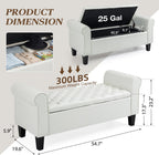 ECOTOUGE 55" Storage Ottoman Bench for Living Room, End of Bed Bench with Rolled Arm Leather Ottoman with Storage Upholstered Entryway Bench Retro Style Footboard Bench for Bedroom, Cream White