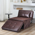 BIGSYY Sofa Bed, Set of 4 in 1 Multi-Function Folding Ottoman Breathable Linen Couch Bed with Adjustable Backrest Modern Convertible Chair for Living Room Apartment Office, PU Imitation, Brown