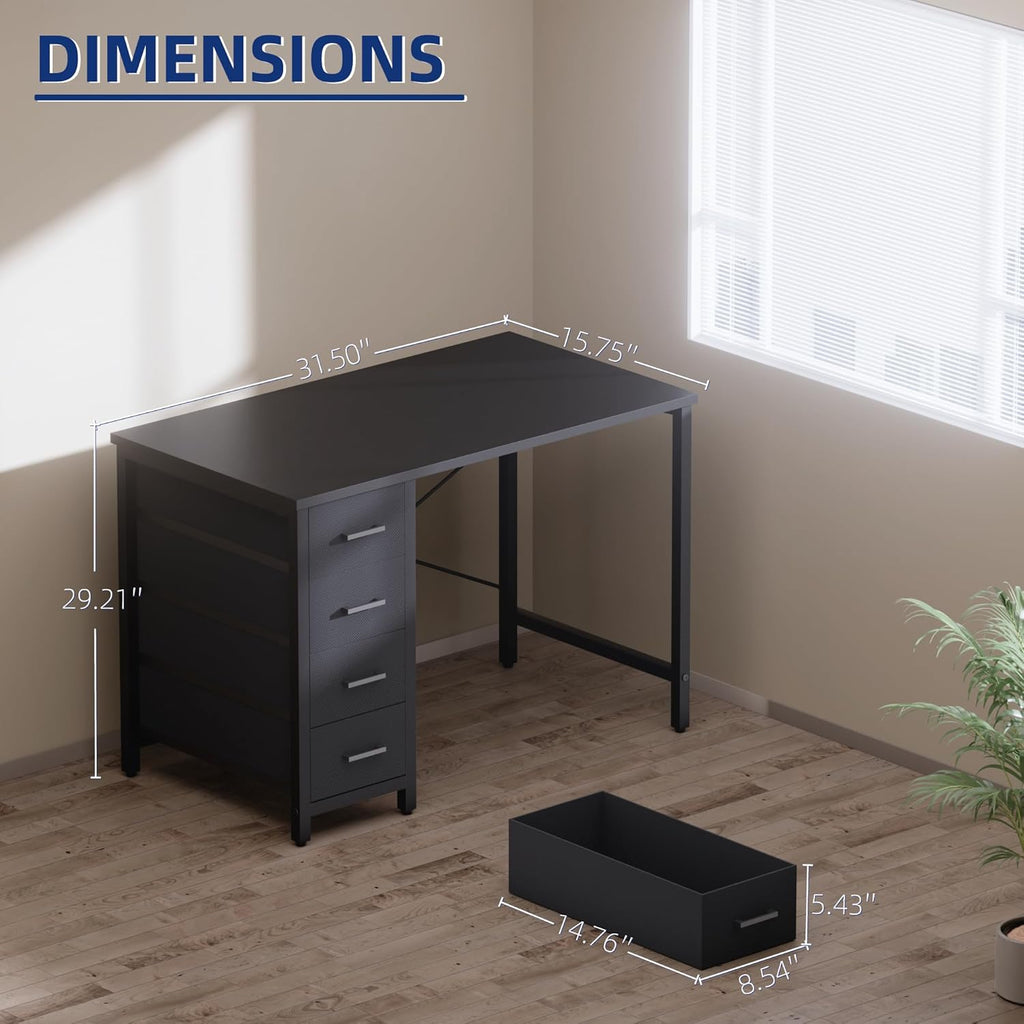 Pamray 32 Inch Computer Desk with 4 Drawers Small Office Desk for Home Bedroom Study Writing Modern Computer Table Pink