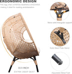Oversized Wicker Egg Chair Outdoor Indoor Rattan Patio Egg Lounge Chairs with Cushion 500lbs Capacity for Living Room, Balcony, Backyard(Beige)