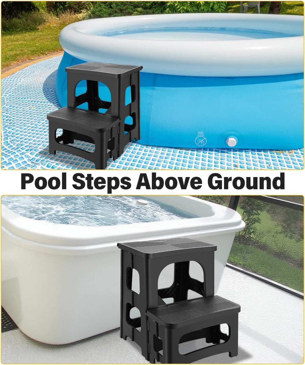 Folding 2-Step Stool for Adults, Non-Slip Collapsible Footstool for Office | Portable Bedside Step Stool, Hold up to 300 lbs, Lightweight & Foldable Step Ladder for Pool Office Home RV