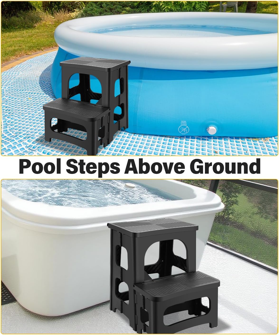 Folding 2-Step Stool for Adults, Non-Slip Collapsible Footstool for Office | Portable Bedside Step Stool, Hold up to 300 lbs, Lightweight & Foldable Step Ladder for Pool Office Home RV