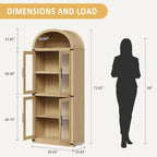 GAOMON 72" Tall Arched Kitchen Pantry Cabinet, Modern Farmhouse Arched Storage Cabinet with Glass Doors, Versatile Cupboard for Kitchen, Dining Room, Living Room, Office and Bathroom, Natural