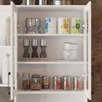Kitchen Storage Cabinet with Glass Doors & Shelves, Kitchen Pantry with 12 Drawers, for Dining Room, White 94.5”W x 15.8”D x 83.3”H