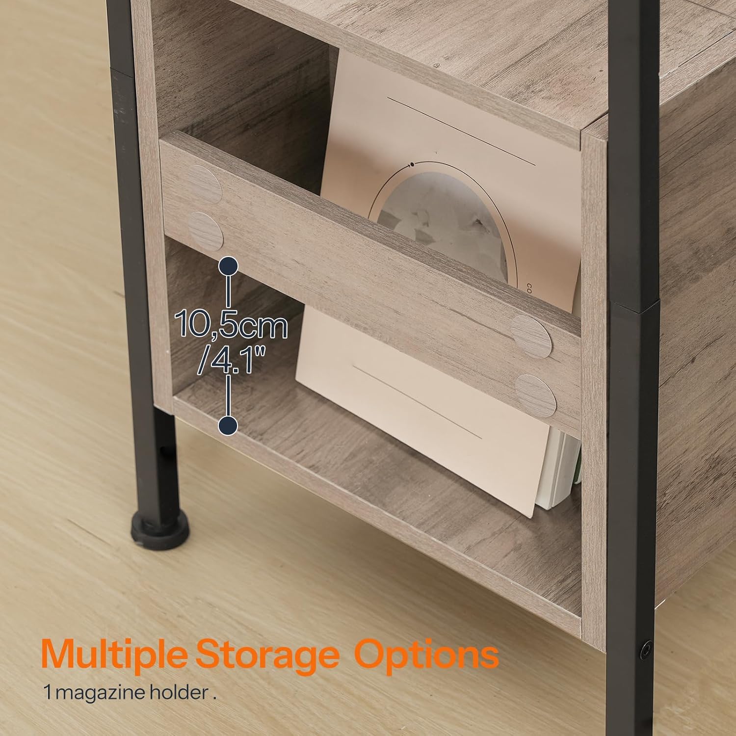 HOOBRO End Table with Charging Station & Led Light, Flip-Top Narrow Side Table with 2 Drawers, Nightstand for Small Spaces, Bedroom, Living Room, Stable and Sturdy, Greige and Black BG436UDBZ01