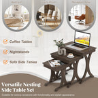GIANTEX Nesting Coffee Table Set-of-3 - Stackable Rectangular Sofa End Side Table w/Solid Rubber Wood Legs, Vintage Farmhouse Night Stand for Bedroom Living Room Home Office Small Spaces