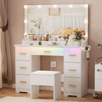 44" Vanity Desk with Chair and Glass Top, Vanity Table with 7 Drawers