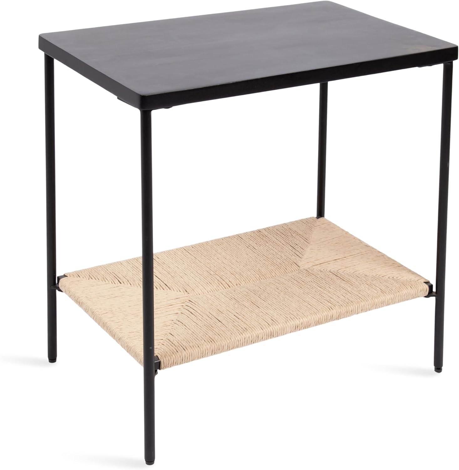 Kate and Laurel Mandell Modern Rectangle Mango Wood and Woven Cord Side Table, 22 x 14 x 22, Black and Natural Cord, Rectangular End Table for Use as Bedroom Nightstand or Living Room Decor Accent