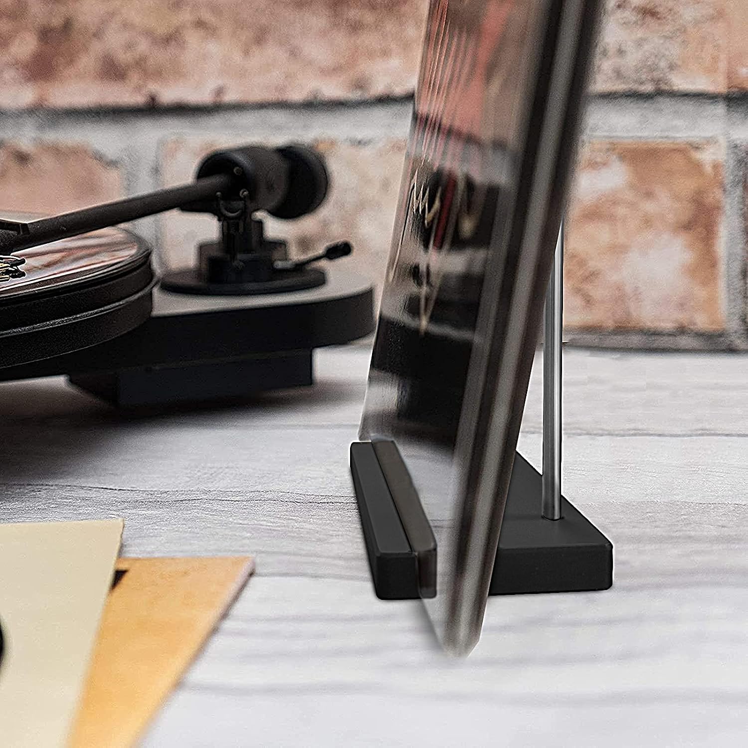 KAZAKA Tabletop Vinyl Record Holder - Display Now Playing, Holds Any Size Record - Doubles, Triple Gatefolds, Box-Sets (Black)