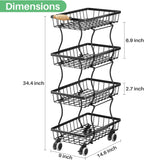 SAYZH Fruit Basket Kitchen Pantry Organizers and Storage - 4 Tier Stackable Metal Wire Basket Stand for Fruit Vegetable Snacks Jars Bins Containers Organization(Black, 4 Tiers)