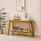 Kings Brand Wood Entryway Shoe Bench with Storage Shelf, Honey Mustard | Storage Bench with Seat and Lower Shelf – Shoes, Slippers, & Essentials Organizer for Entryway, Hallway, Bedroom, Living Room