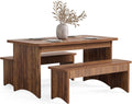 LITTLE TREE 55" Dining Table with 2 Benches, Dining Table Set for 4-6 People, Farmhouse Kitchen Table with Bench, Dining Room Table Set