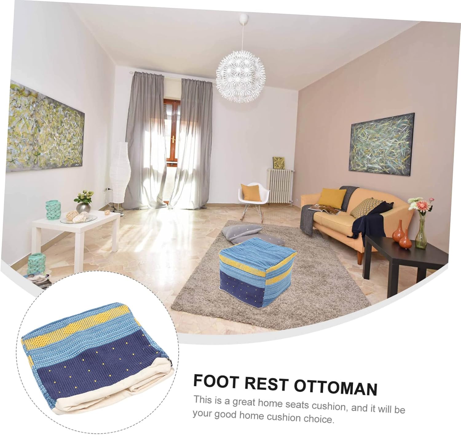 Homoyoyo Footstool Stuffed Foot Rest Floor Foot Stool Outdoor Footrest for Patio Square Pouf Pillows Decorative Square Seats Mat Cover Cotton Linen Dining Chair Office Chair