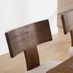 Farmhouse Dining Chairs Set of 4, Upholstered Dark Brown Solid Wooden Chairs with T-Shape Back, Armless Kitchen Chairs Comfy Accent Chairs, Linen Beige