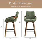 26" Swivel Counter Height Bar Stools Set of 3, Moss Green | Walnut Bentwood Back, Linen-Texture Fabric, Mid-Century Modern Style, 360° Swivel, 350 LBS Weight Capacity