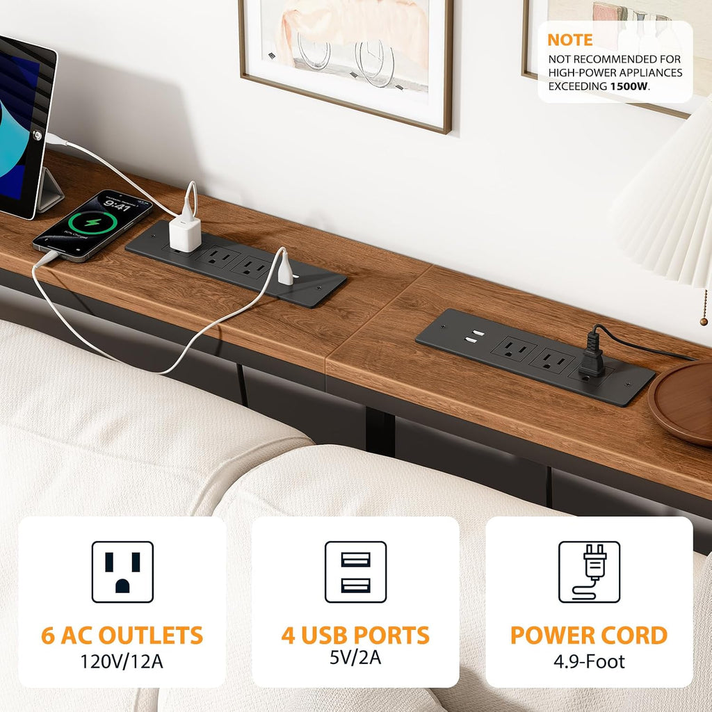 Bathola 71'' Behind Couch Table with 2 Outlets, Sofa Tables Narrow Long | 5.9" Wide Console Table Behind Couch with 6 AC & 4 USB, Wood Couch Table Behind Sofa for Living Room, Bedroom, Hallway, Brown