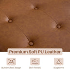 31.5 Inch Large Round Storage Ottoman with Wood Shelf Multifunctional Coffee Table Ottoman Round Storage Bench with Bottom Open Shelf for Living Room Bedroom Entryway Brown PU Leather