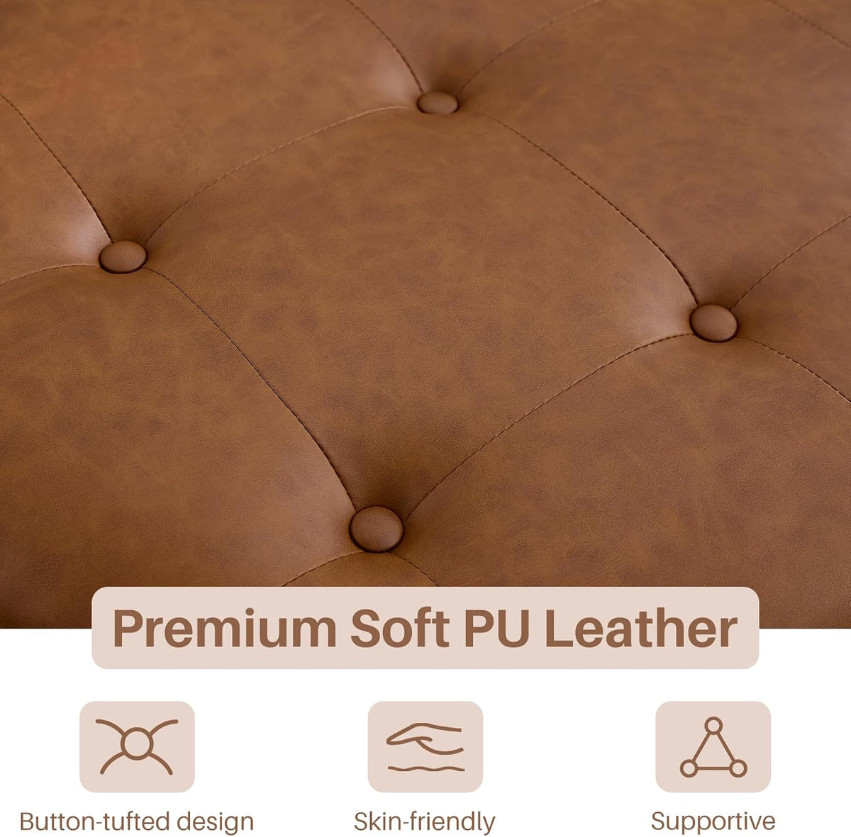31.5 Inch Large Round Storage Ottoman with Wood Shelf Multifunctional Coffee Table Ottoman Round Storage Bench with Bottom Open Shelf for Living Room Bedroom Entryway Brown PU Leather
