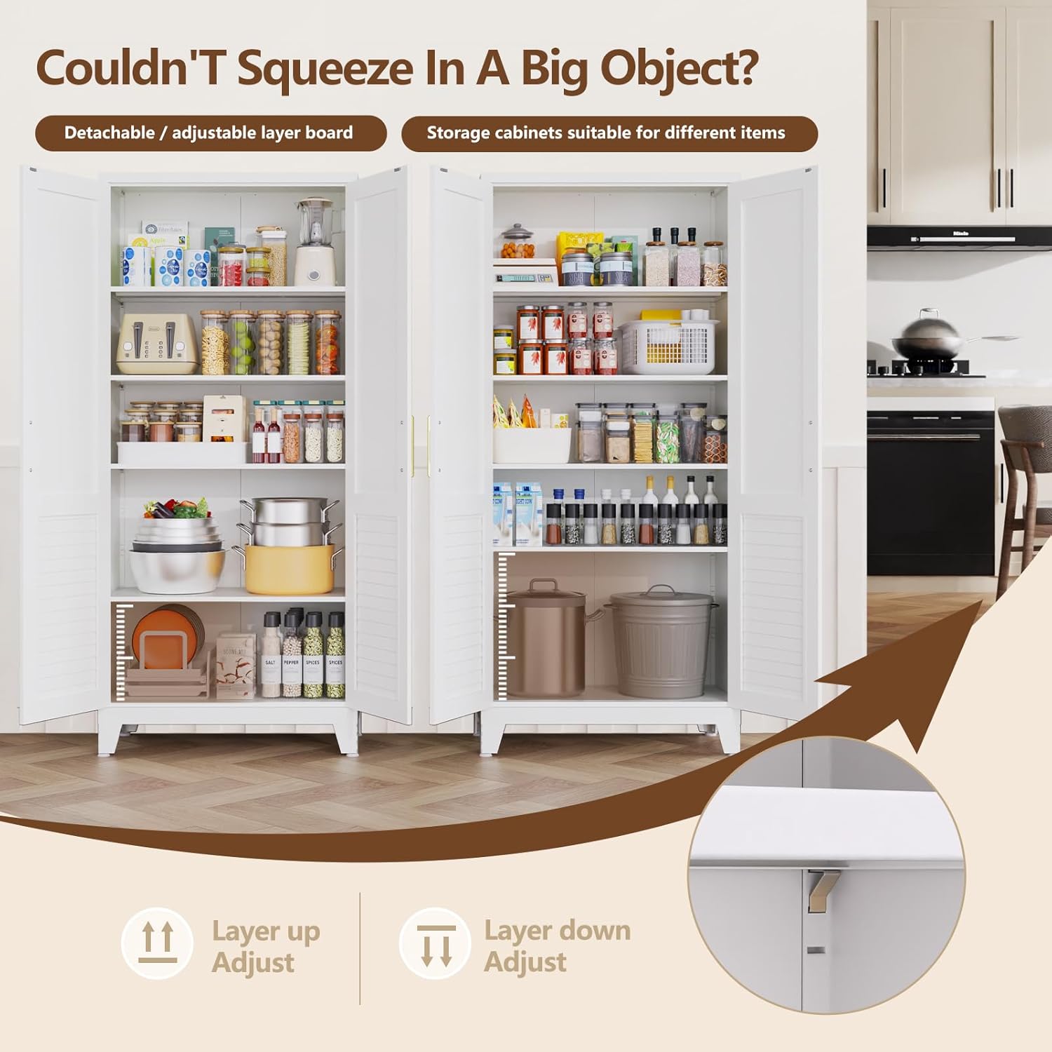 Kitchen Pantry Cabinet, 47.2" H Tall Storage Cabinet with Doors, White Freestanding Kitchen Cabinet for Kitchen, Dining Room & Pantry Organization, Adjustable Shelves, 47.2" Hx23.6 Wx11.8 D