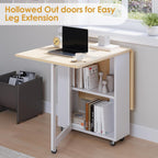LotFun Folding Dining Table, Space-Saving Dining Table with 6 Rolling Wheels and 2-Tier Storage Shelf, Kitchen Table for Small Spaces