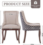 Beige Pattern Upholstered Dining Chairs Set of 4, Farmhouse Kitchen Chairs | Nailhead trim; solid wood legs; breathable fabric; high back; easy assembly; heavy duty dining chairs 400 lb capacity