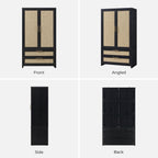 SICOTAS Rattan Armoire Wardrobe Closet, 71 inch Boho Wardrobe with Drawers | Farmhouse Storage Cabinet Armoire with Hanging Rod, Large-Capacity Deep Armoire Clothes Organizer for Bedroom, Cloak Room
